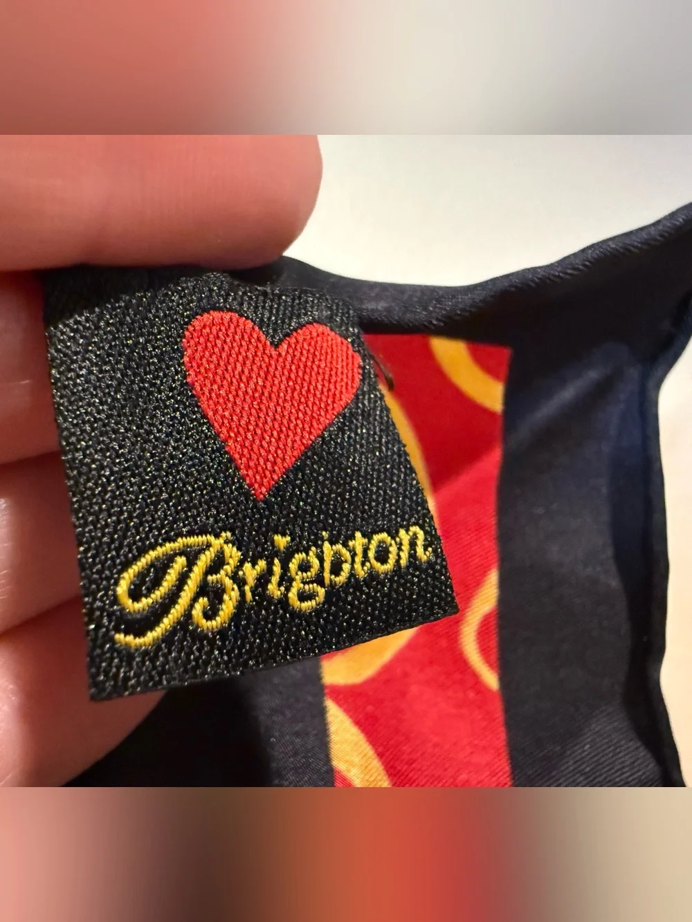 Brighton 100% Silk Square Scarf Red Black 20